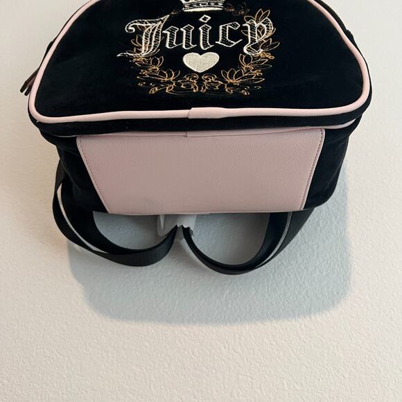 Juicy Couture Black/Pink Velvet Velour Mini Backpack Embroidered Bling Y2K